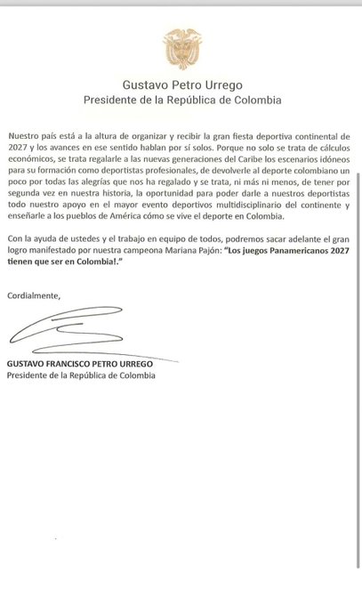 Petro envió carta a Panam Sports para que reverse su decisión: "nuestro país está a la altura" 