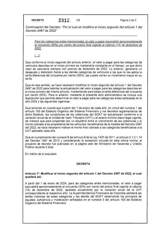 Es oficial: este será el aumento al precio del Soat en 2024. ¿Cuánto le subió el gobierno?
