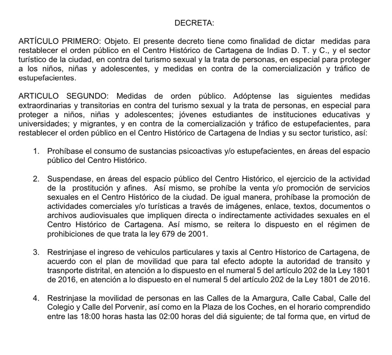 Alcaldía de Cartagena expidió decreto que prohíbe la prostitución en el Centro Histórico