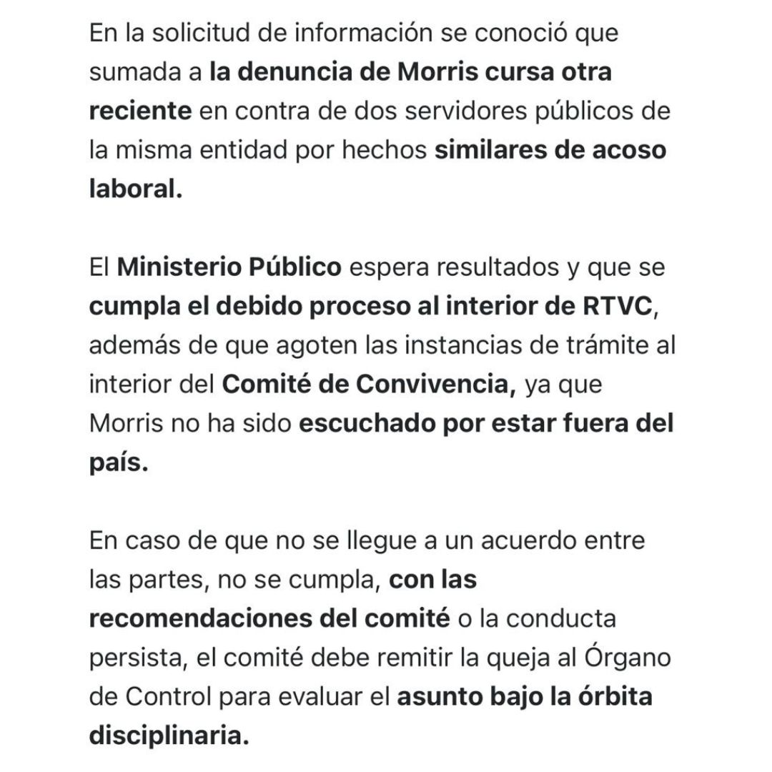 La Procuraduría informó que, luego de su visita a RTVC, llamarán a declarar a Hollan Morris: ¿qué encontraron?