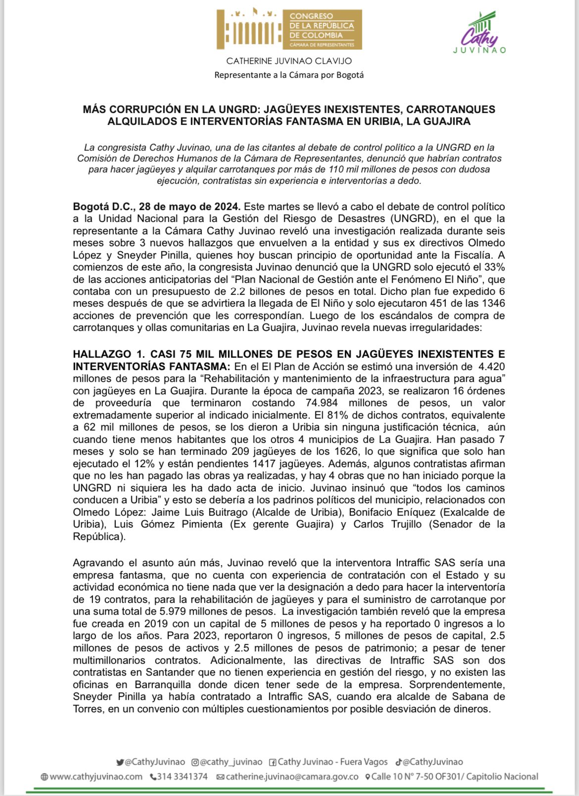 Crece el escándalo de corrupción de la Ungrd: revelan más hallazgos por $110 mil millones 