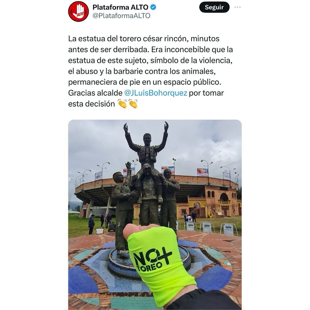 Tras aprobarse ley que prohíbe las corridas de toros, en Duitama retiran monumento del torero César Rincón