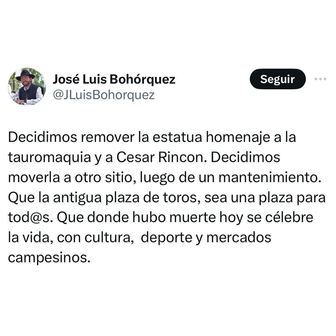 Tras aprobarse ley que prohíbe las corridas de toros, en Duitama retiran monumento del torero César Rincón