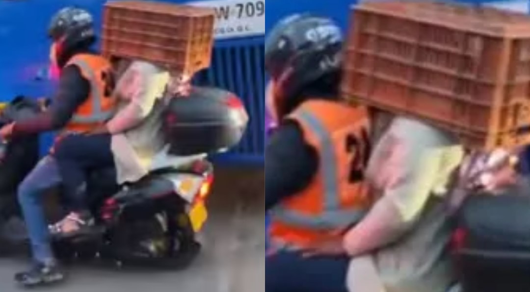 Mujer en Bogotá usó canasto como casco y la tildan de "irresponsable" y otros de "recursiva"