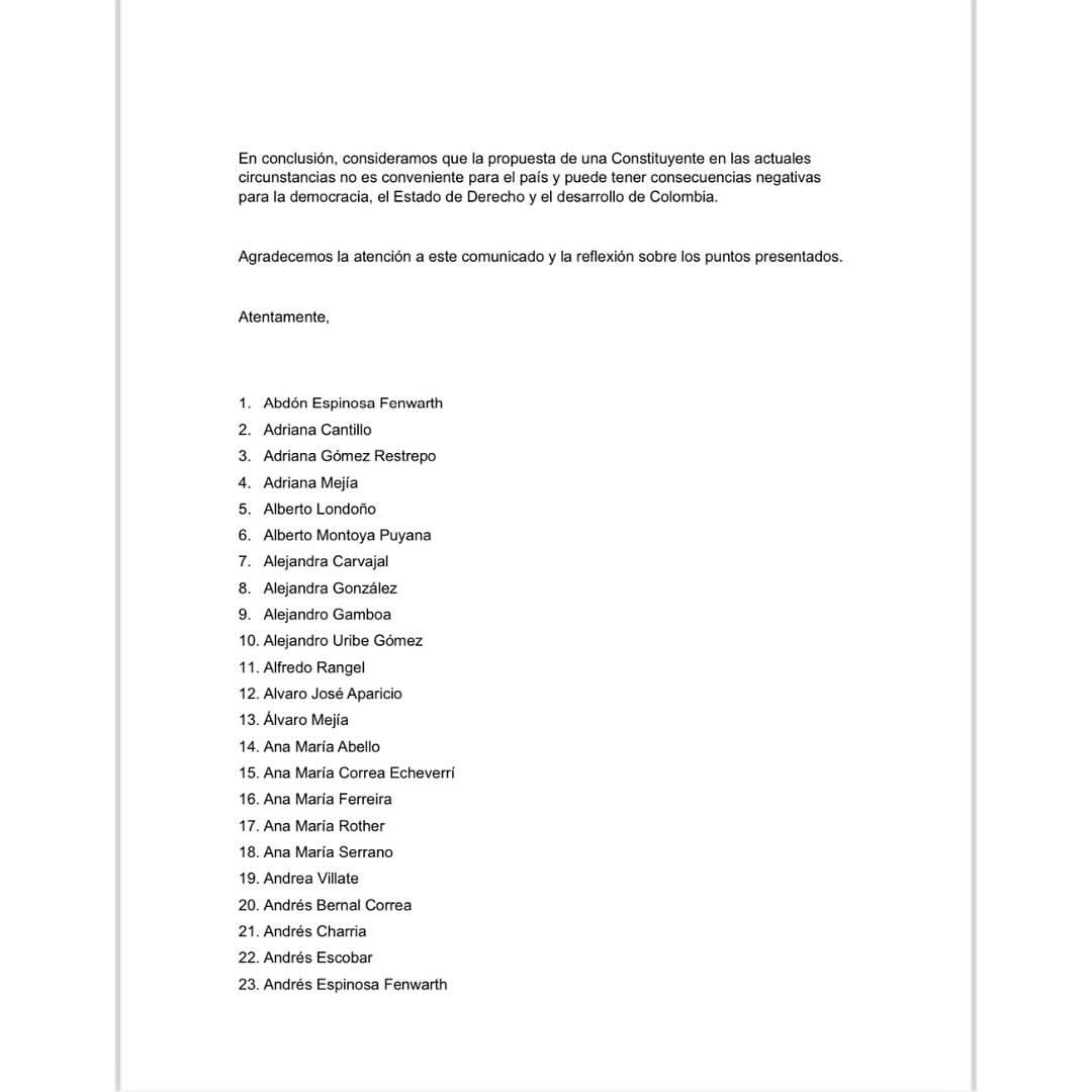 200 personalidades firmaron carta rechazando la propuesta de Constituyente del presidente Petro