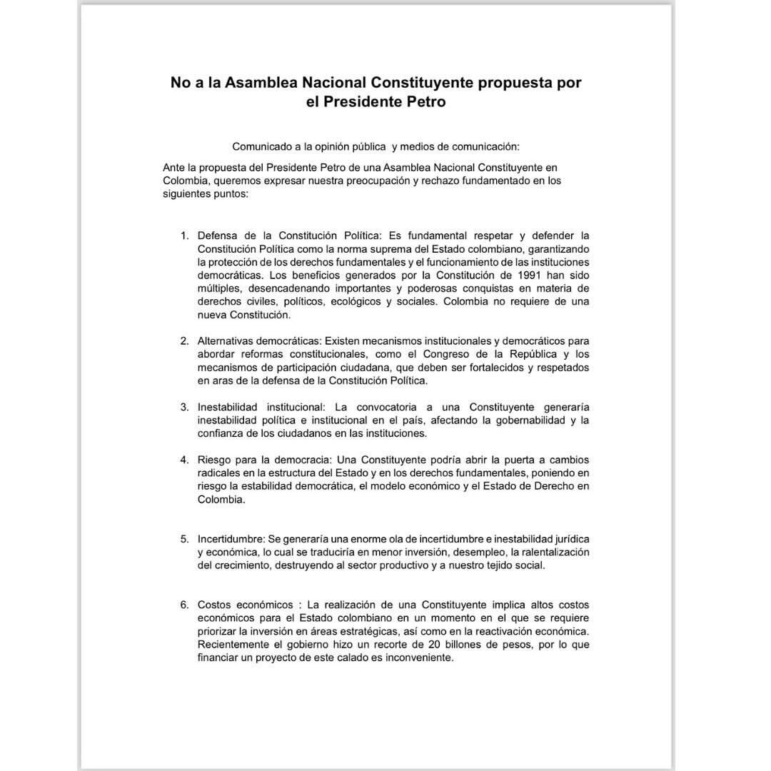 200 personalidades firmaron carta rechazando la propuesta de Constituyente del presidente Petro