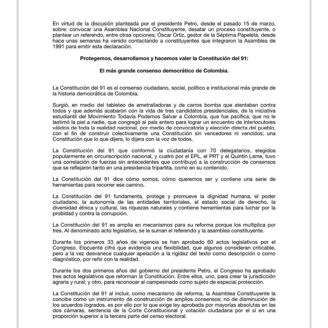 200 personalidades firmaron carta rechazando la propuesta de Constituyente del presidente Petro