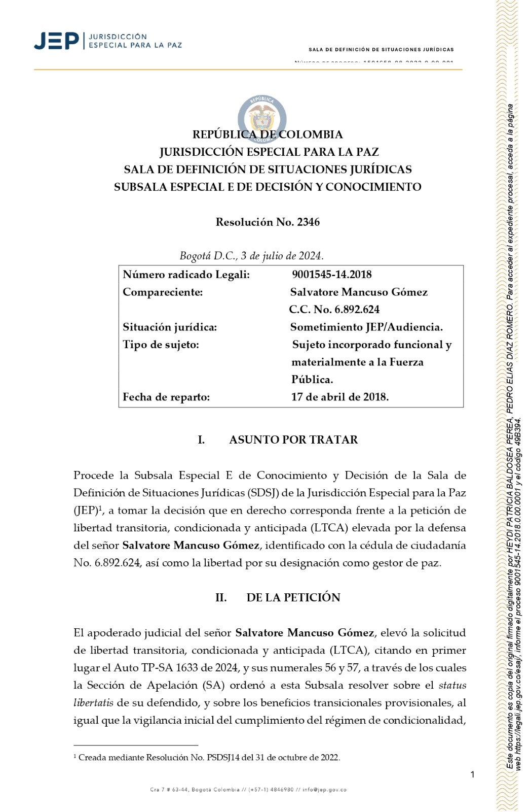 JEP niega la libertad del exjefe paramilitar Salvatore Mancuso: le contamos los detalles