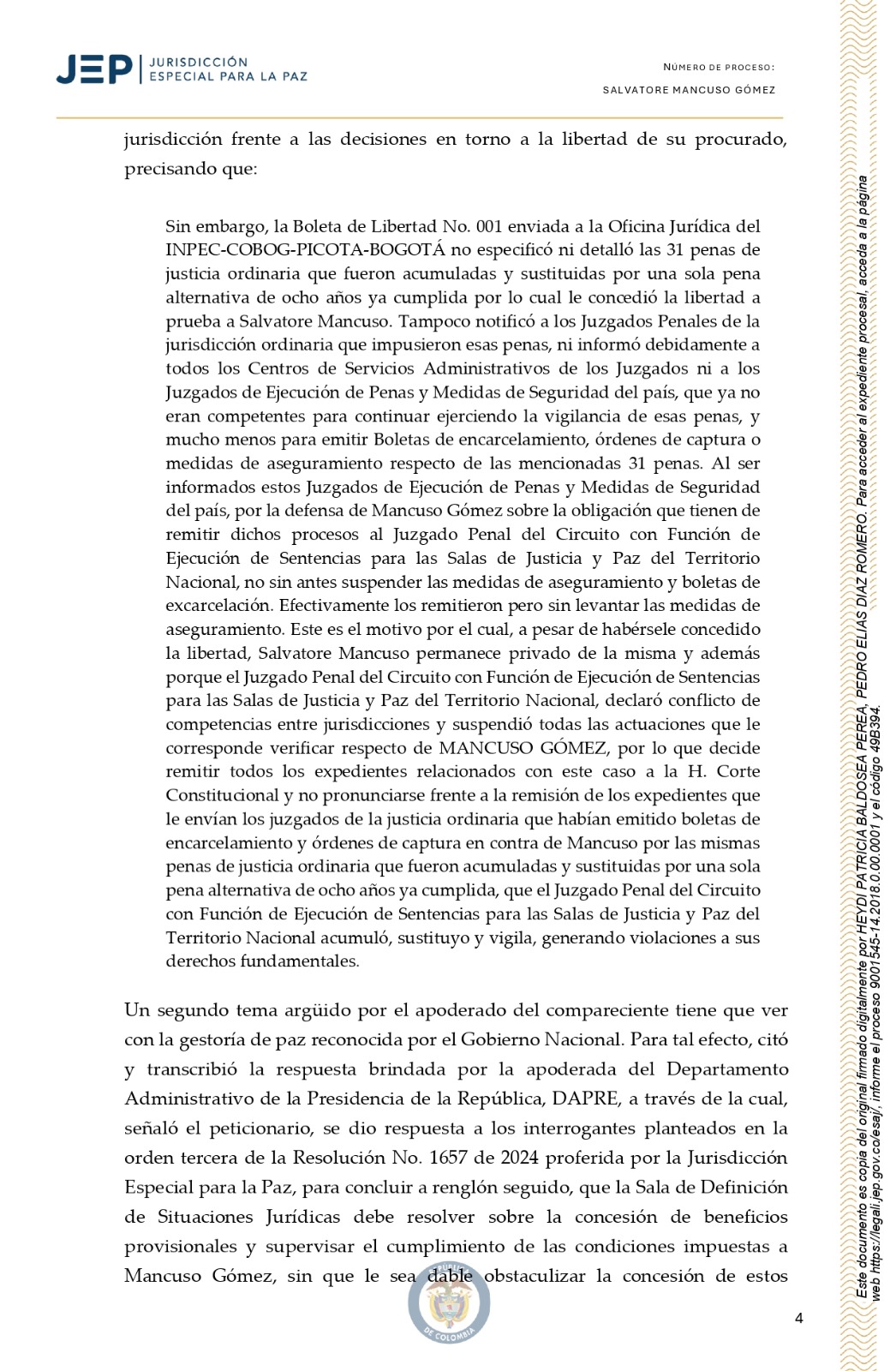 JEP niega la libertad del exjefe paramilitar Salvatore Mancuso: le contamos los detalles