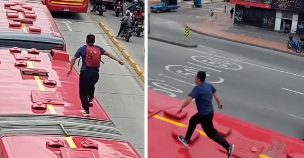 A lo 'Subway Surfers': joven es captado saltando buses de TransMilenio en Bogotá