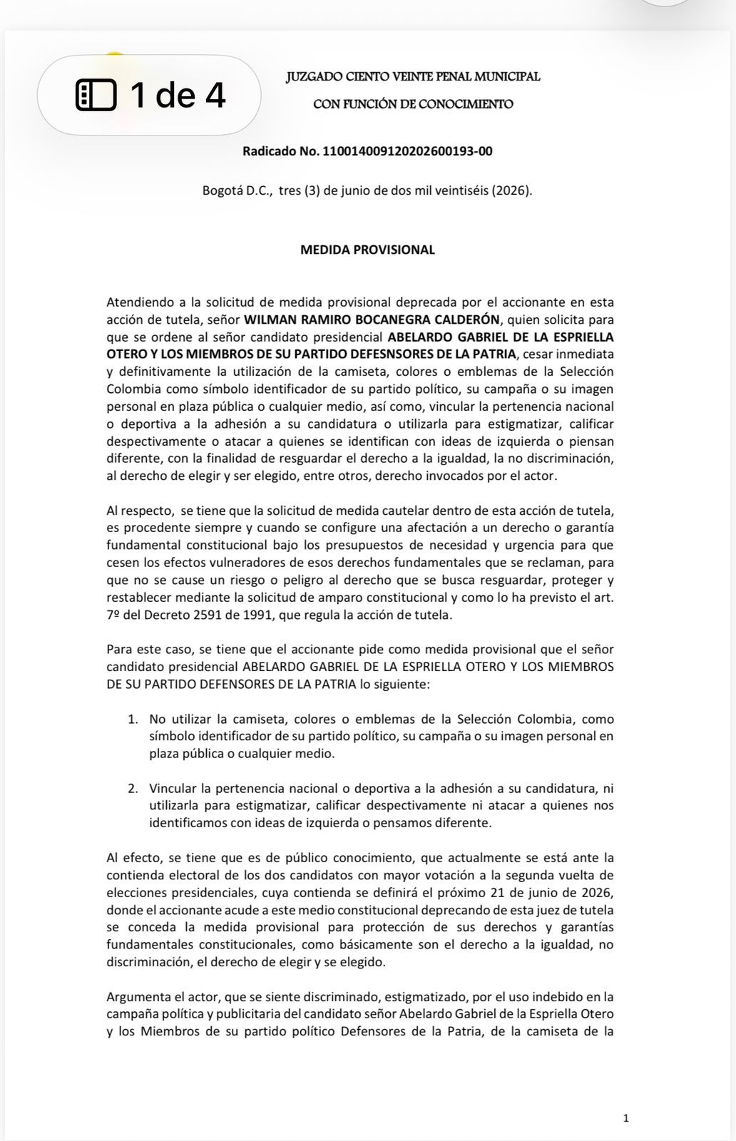 Jueza ordena a Abelardo de la Espriella dejar de usar, por ahora, la camiseta de la Selección 