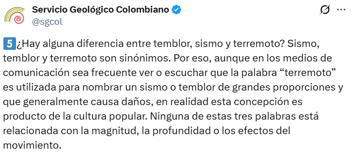 ¿Qué diferencia hay entre sismo y terremoto? Esto explica el Servicio Geológico Colombiano
