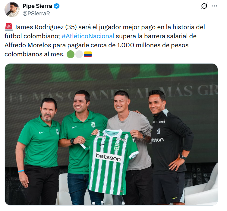 Revelan los salarios que tendrían James Rodríguez en Nacional y Juan G. Cuadrado en Millonarios