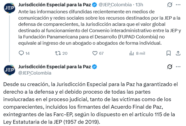 JEP respondió la polémica y reveló cuánto cobran abogados que defienden al exsecretariado de las Farc