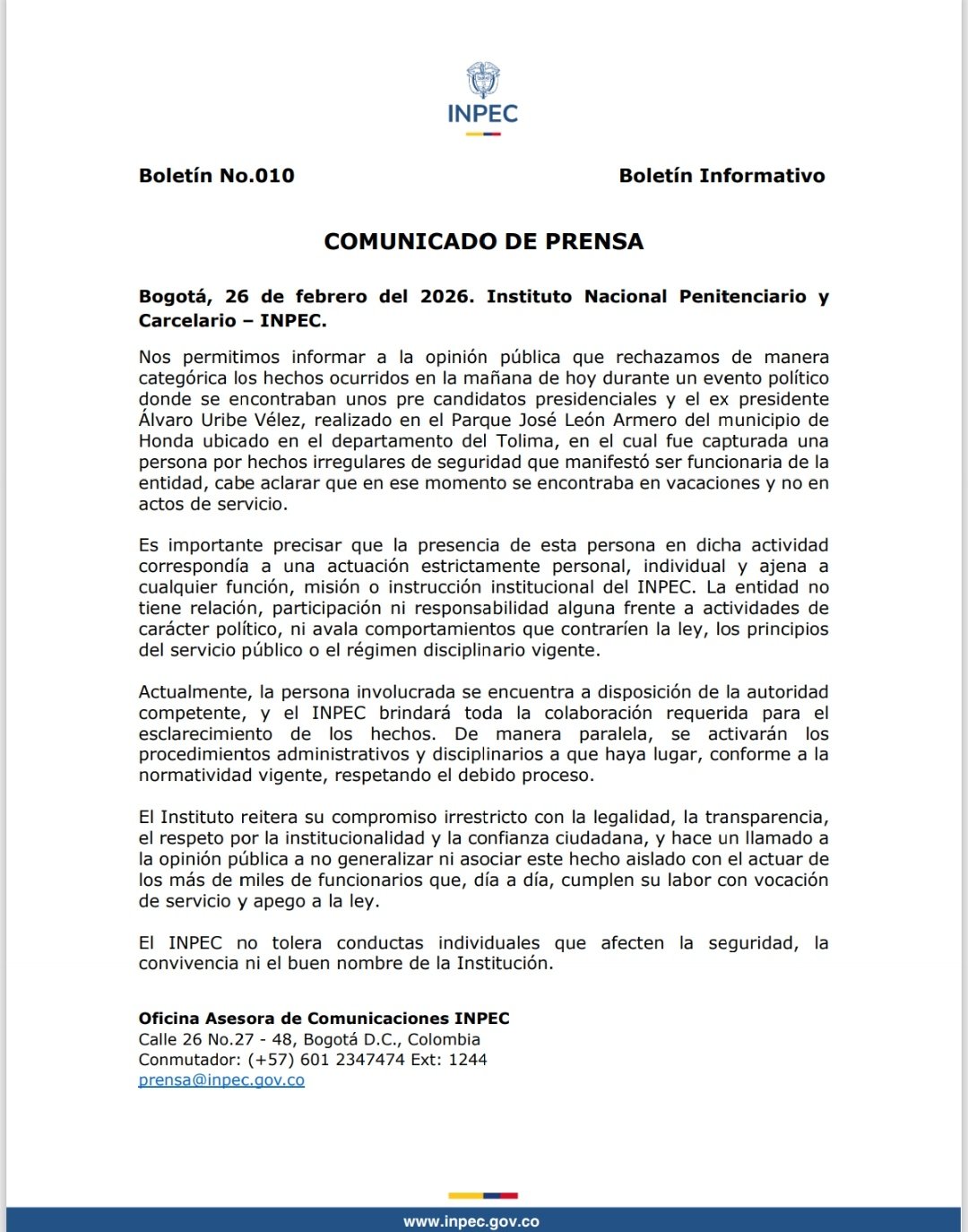 Revelan identidad de dragoneante capturada con arma de fuego en evento de Paloma Valencia: esto dijo