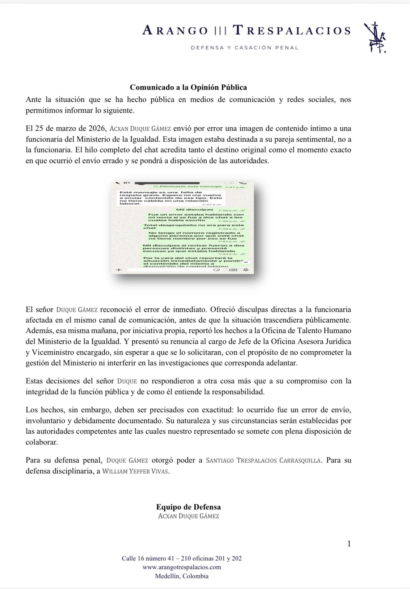 Revelan chat en que exviceministro de Igualdad se disculpa tras enviar foto íntima a funcionaria