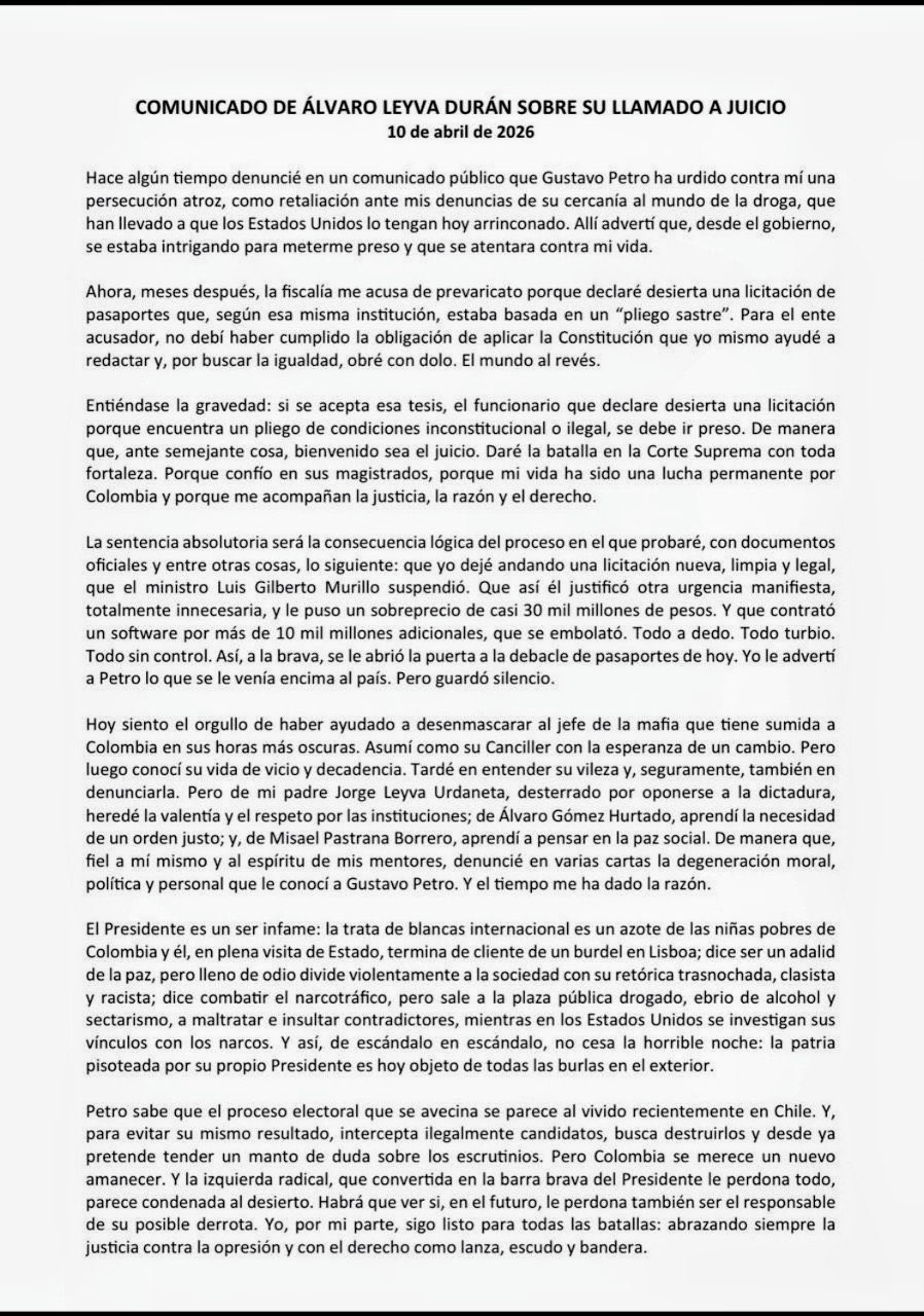 Álvaro Leyva arremete contra el presidente Petro y lo acusa de “jefe de la mafia” y de salir “drogado”
