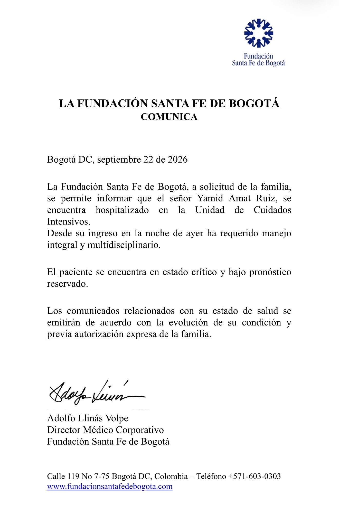 Hijo de Yamid Amat dio un nuevo reporte sobre la salud del reconocido periodista: esto dijo