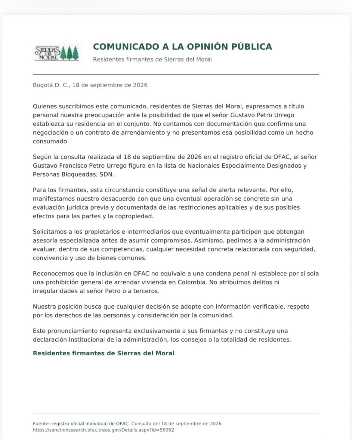 Este es el exclusivo conjunto de Bogotá donde vecinos rechazan que Petro viva: él ya respondió
