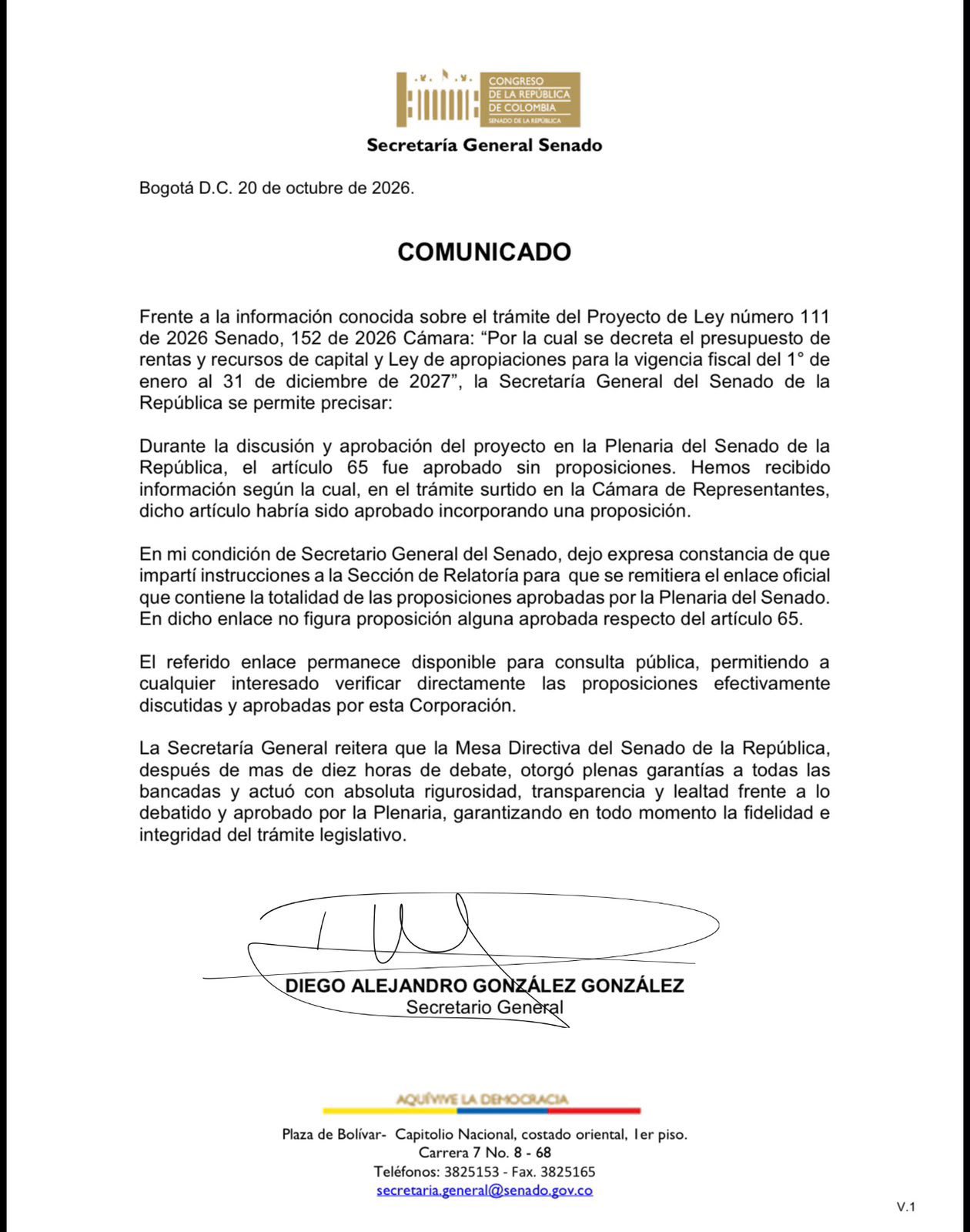 Este es el artículo que tumbó el Presupuesto General de 2027: ¿qué pasó en el Congreso?