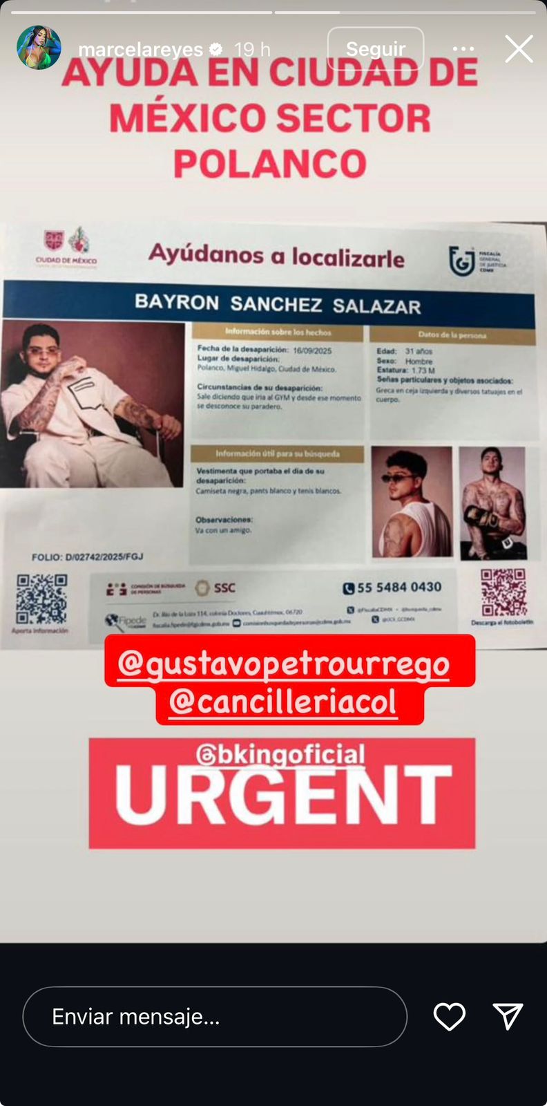 El cantante B-King, expareja de Marcela Reyes, desapareció en México