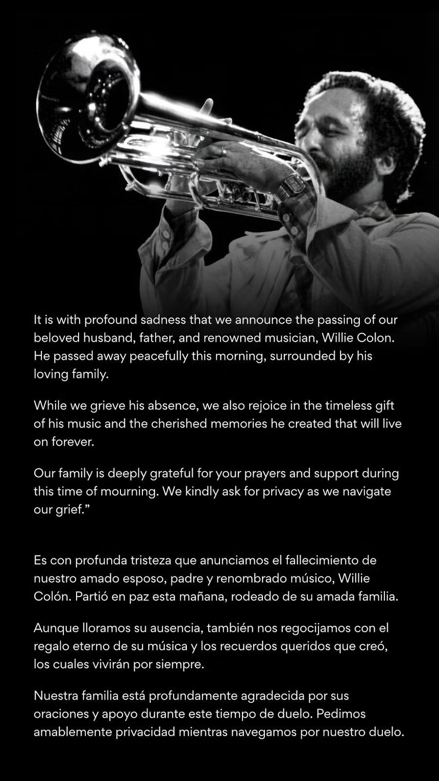 ¿De qué murió Willie Colón? Mánager del artista en Colombia reveló detalles sobre su salud