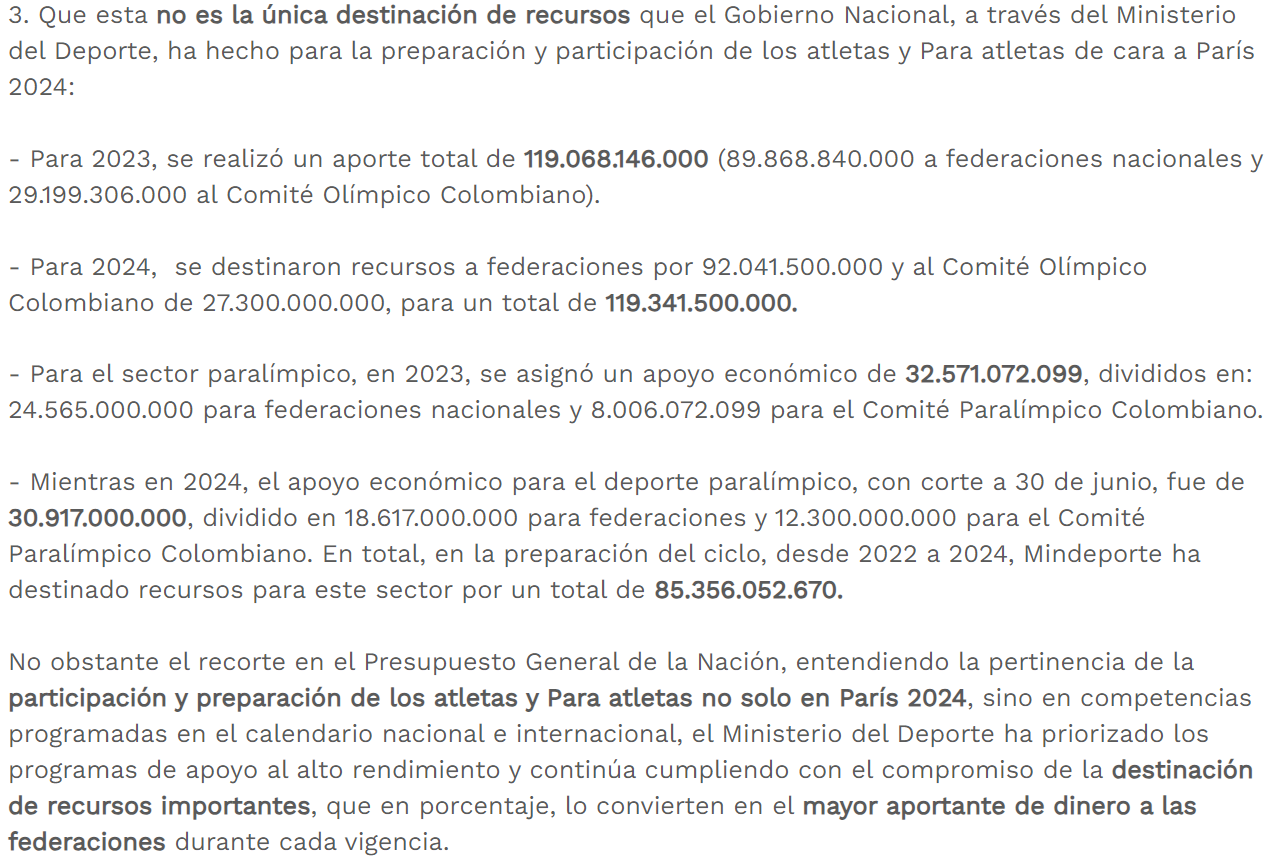Comunicado Ministerio del Deporte