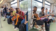 En video| Gran iniciativa: hombres se subieron a tejer al Metro de Medellín. ¿Cuál es la razón?